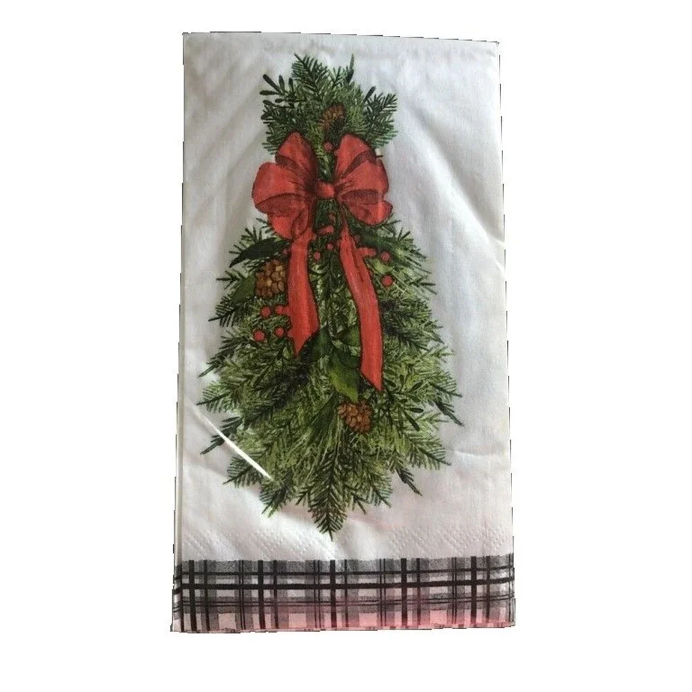 Christmas Paper Napkins 40 ct Buffet Towels Buffalo Plaid Greenery Decoupage